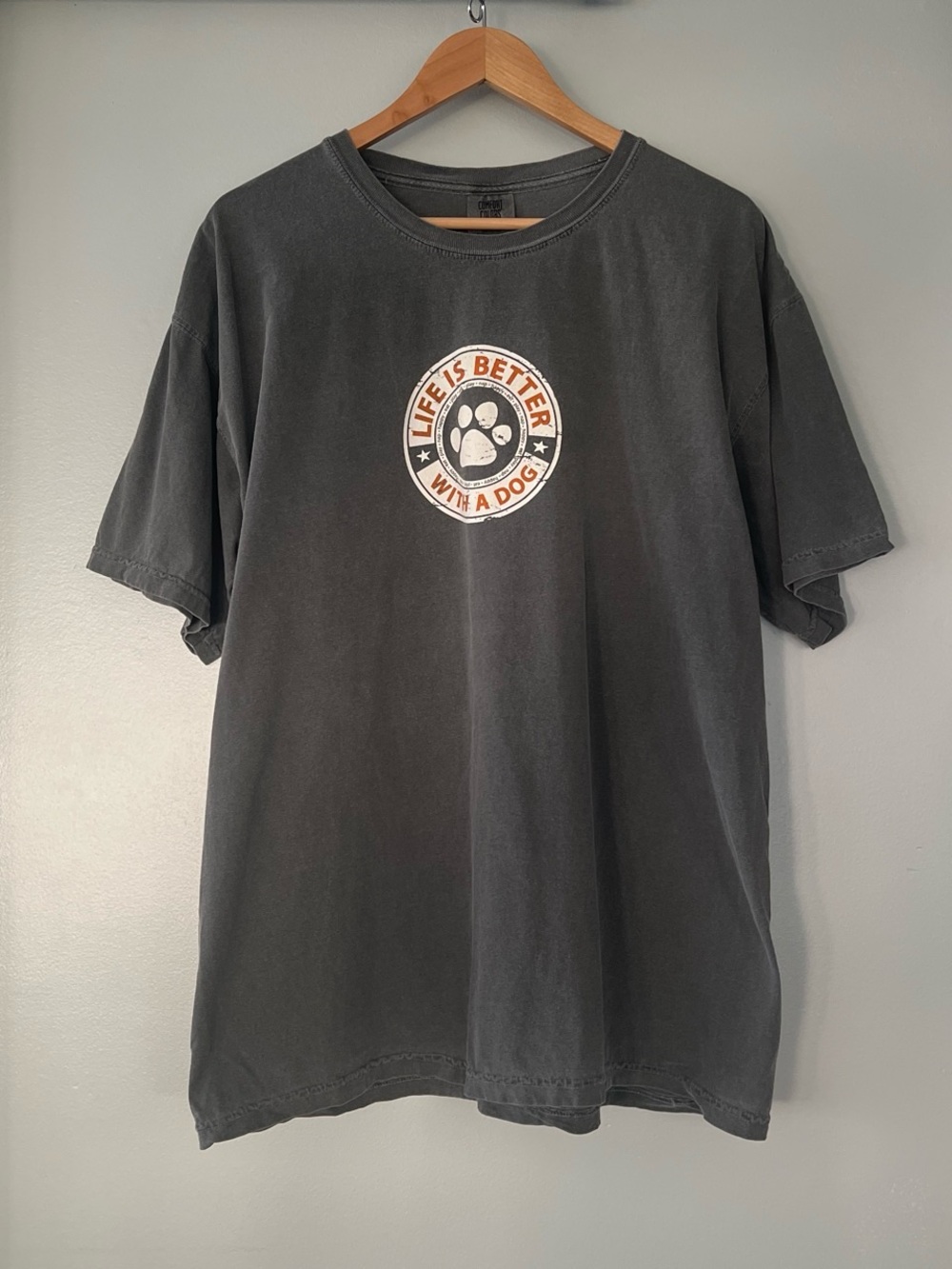 Comfort Colors Charcoal Graphic Tee with Life Is Better With A Dog & Paw Print